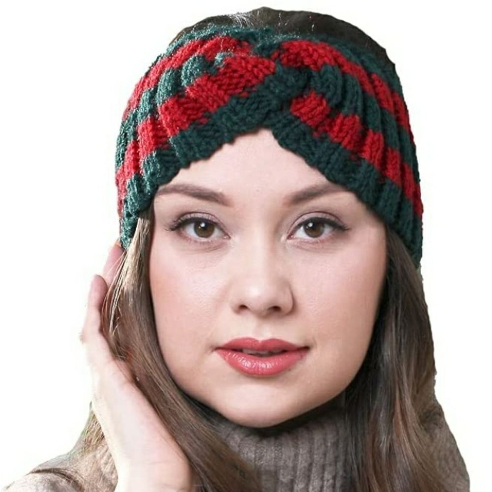 Knit Winter Headband Web Red and Green